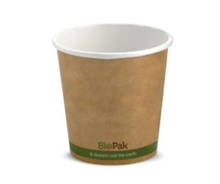 4oz Coffee Cups Kraft Green Stripe Single Wall - BioPak