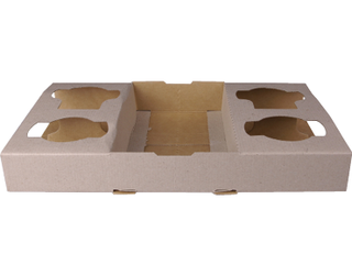 4 Cup Carry Tray,  Die-cut cardboard, Natural (suit 8 - 24oz Cups) - Castaway