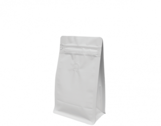 250g Box Bottom Coffee Bag, Resealable Zipper, Matte White - Castaway