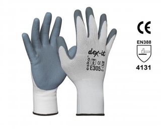 DEX-IT Grey Nitrile Foam palm coated with white nylon liner, Size 7 - Esko
