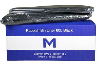 MW Rubbish Bag Bin Liner 60L with handles Black Pack 50 - Matthews