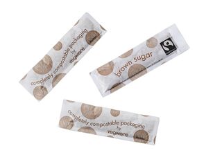 Fairtrade brown sugar sticks, compostable wrap - Vegware