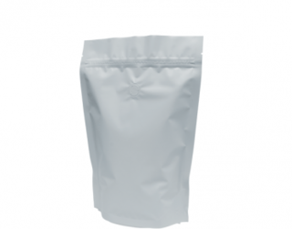 500g Stand-Up Coffee Pouch, Rip-Top & Resealable Zipper, Matte White - Castaway