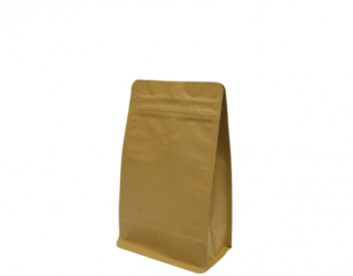250g Box Bottom Coffee Bag, Resealable Zipper, Brown Kraft - Castaway