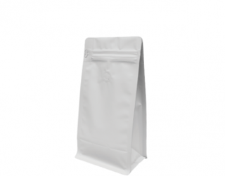 500g Box Bottom Coffee Bag, Resealable Zipper, Matte White - Castaway