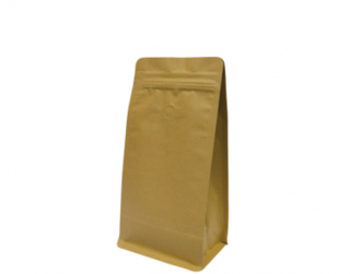 500g Box Bottom Coffee Bag, Resealable Zipper, Brown Kraft - Castaway