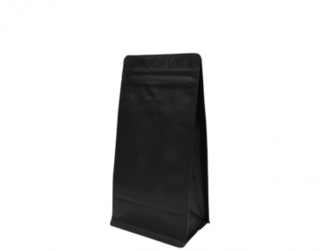 500g Box Bottom Coffee Bag, Resealable Zipper, Matte Black - Castaway