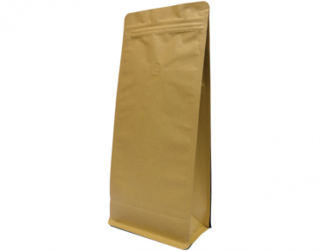 1kg Box Bottom Coffee Bag, Resealable Zipper, Brown Kraft - Castaway