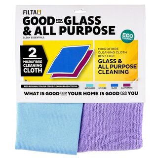 Filta Microfibre Cloth Multipack - Glass & All Purpose PURPLE/AQUA 2 Pack - Filta