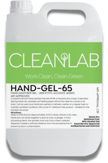 HAND-GEL-65 - hand gel hand sanitiser 65% ethyl alcohol base, 5L - CleanLab
