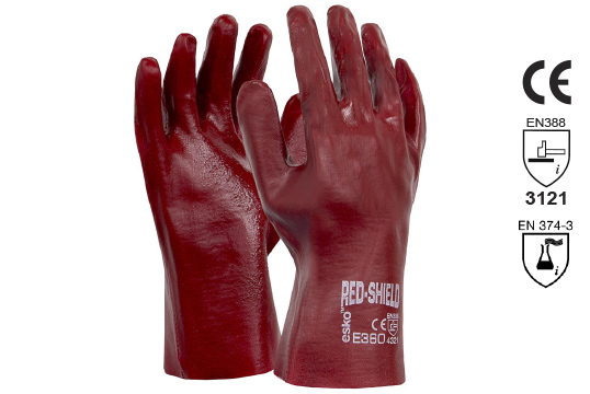 PVC Single Dipped Gauntlet Glove 27cm - Esko Red Shield