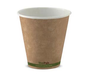 8oz Coffee Cups Kraft Green Stripe (90mm) Single Wall - BioPak