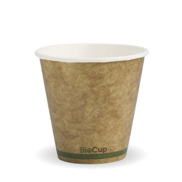 8oz Coffee Cups Kraft Green Stripe (90mm) Single Wall - BioPak
