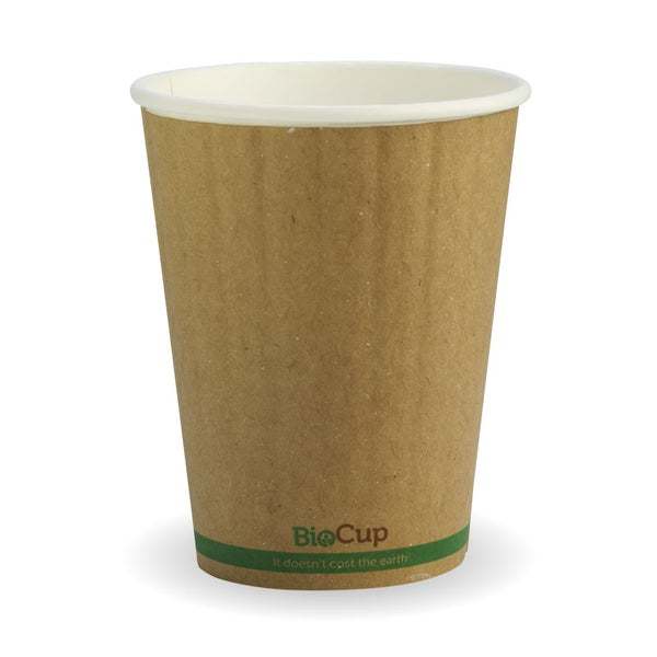 12oz Coffee Cup Kraft Green Stripe (90mm) Double Wall - BioPak