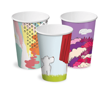 12oz Creative Collection Single Wall Paper Hot Cup w/Classic Lid (3 designs) - Castaway