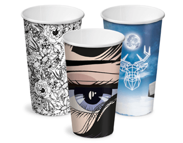 16oz Creative Collection Single Wall Paper Hot Cup w/Classic Lid (3 designs)