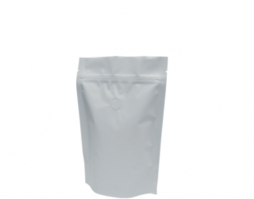 250g Stand-Up Coffee Pouch, Rip-Top & Resealable Zipper, Matte White - Castaway