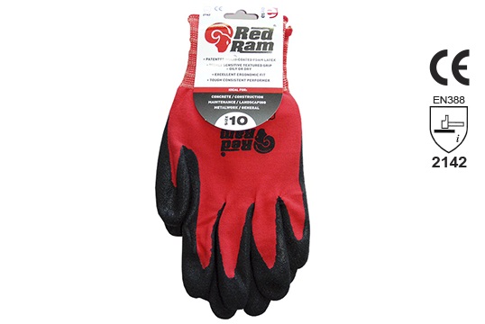 RED RAM' Black sandy Latex Red Polyamide Liner, w/header card, Size 9 - Esko