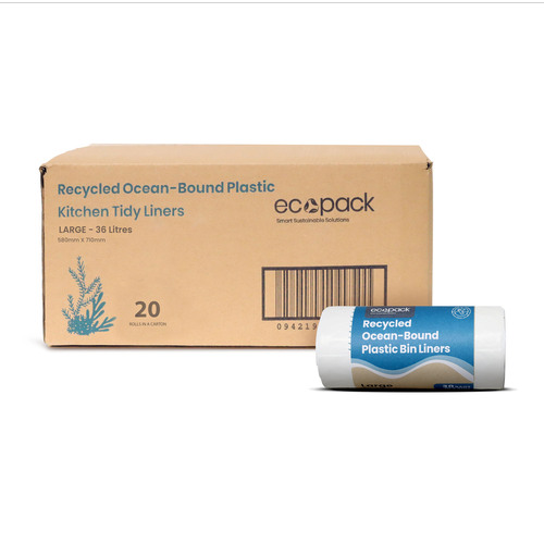 36L Large Ocean-Bound Recycled Plastic Bin Liners (White) Carton (600 Bags) – Ecopack