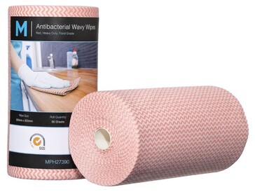 Antibacterial Wavy Wipes - Red, 300mm x 500mm, 90 Sheets, 80gsm *Heavy Duty - Matthews