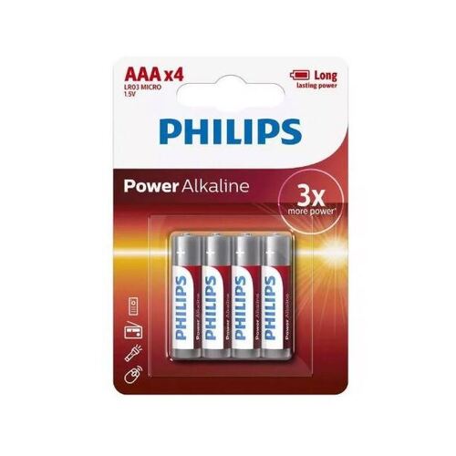 Philips Power Alkaline Battery - Red, AAA Pack 4