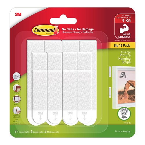 Command Picture Hanging Strips 17218-16ES Assorted White, Value Pack of 16 Sets
