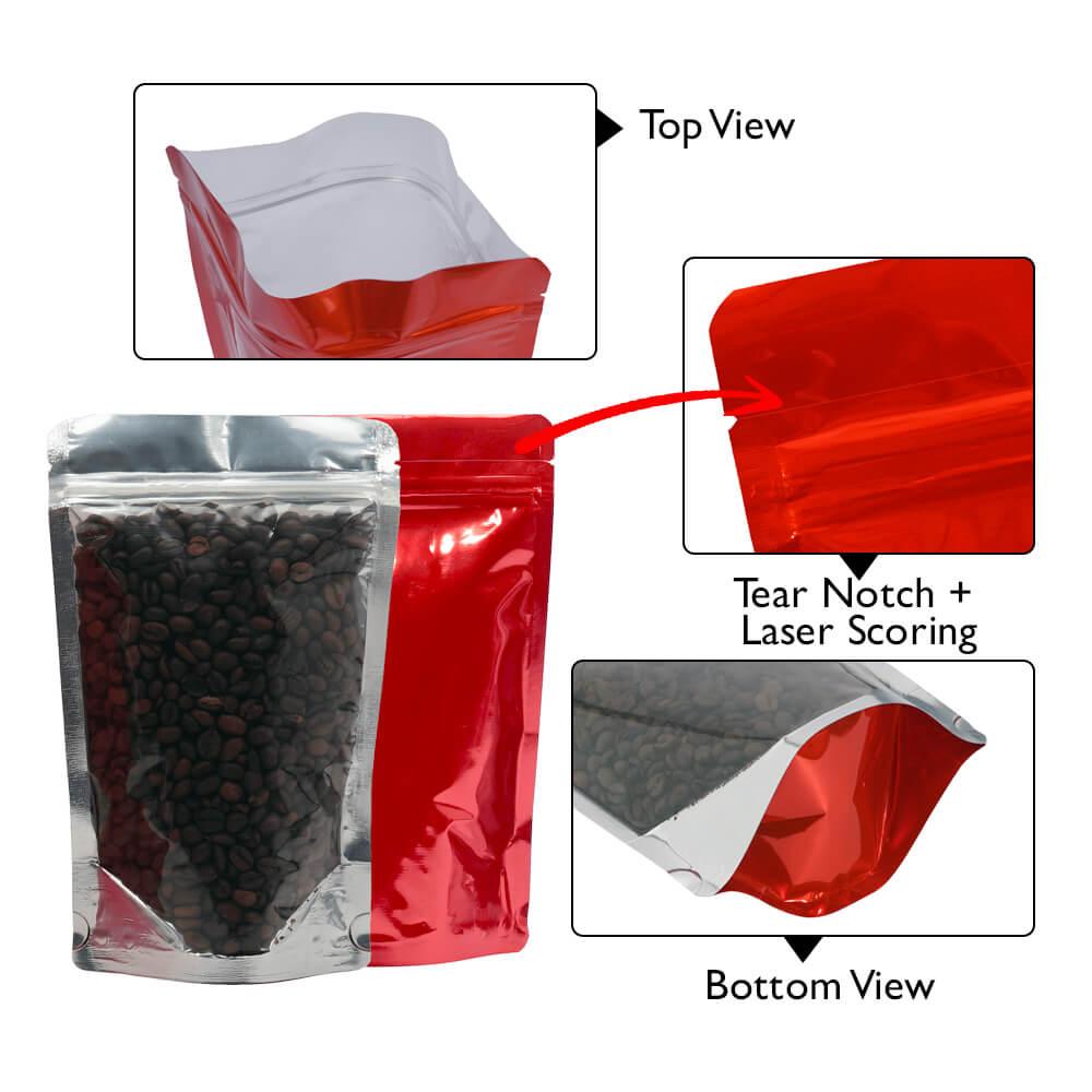 Stand Up Pouch Clear/Shiny Red 1kg w Zip no Valve 235w x 345h x (60 + 60)g