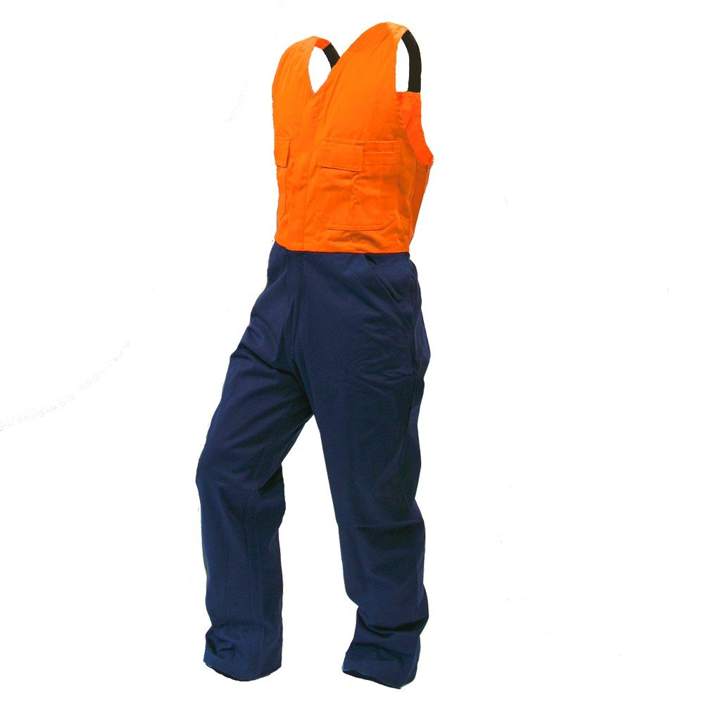 Overall Action Bib, Poly/Cotton, Orange/Navy-Size 6