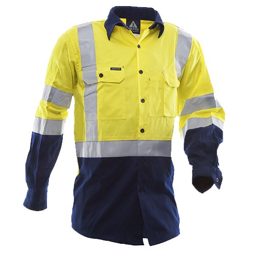 170 Gsm Cotton Shirt, Long Sleeve, Yellow/Blue, Dn-Size S