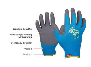 Green Fingers® BLUE Nylon Liner, GreyNitrile Foam Coated Gardening Gloves, MEDIUM - Esko
