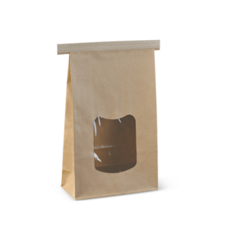 Large Window Tin-Tie Bag Brown 242 x 155 x 70   - Detpak